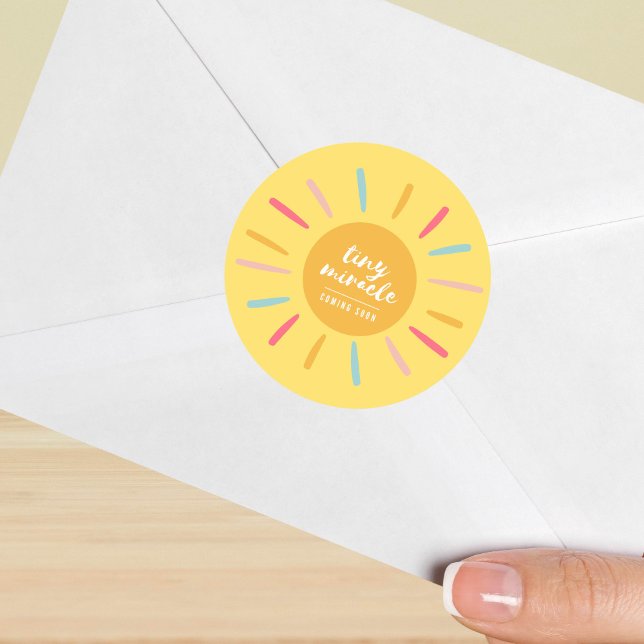 Envelope seal, Tiny miracle, yellow Baby Shower Classic Round Sticker (Creator Uploaded)