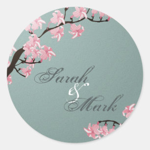 Envelope Seal Turquoise & Pink Cherry Blossoms
