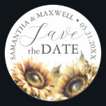 Envelope Seal Wedding Stickers Sunflowers<br><div class="desc">These botanical wedding stickers feature watercolor sunflowers in shades of golden yellow and browns. The words "Save the Date" are set in trendy typography. Use the template fields to add your personalised text. A charming choice for garden wedding themes and to use as envelope seals. To see more floral wedding...</div>