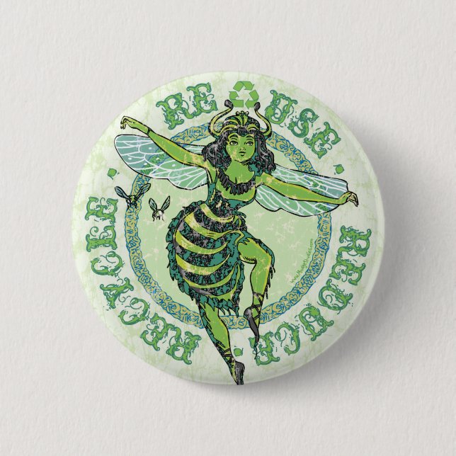 Enviro Green Bee Earth Day Gear 6 Cm Round Badge (Front)