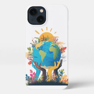 Environment  - Earth Illustration with Hand & sun iPhone 13 Case