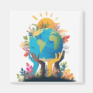  Environment  - Earth Illustration with Hand & sun Magnet