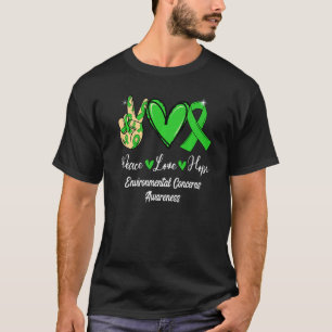 Environmental Concerns Peace Love Hope Green Ribbo T-Shirt