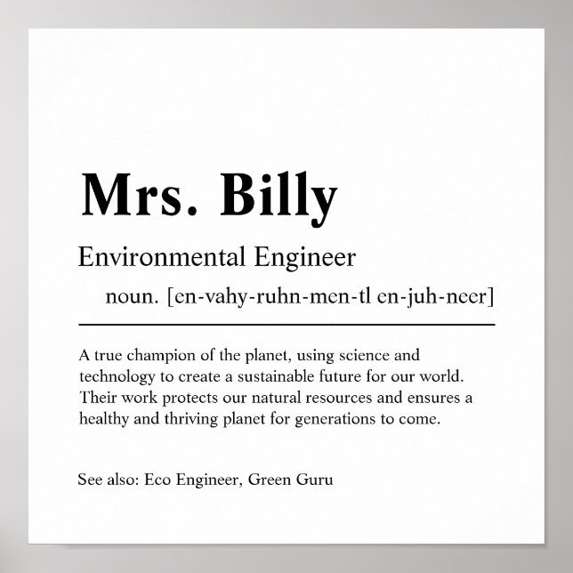 Environmental Engineer Personalised Gift Poster (Front)