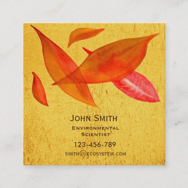 Environmental Scientist  modern leaf design Square Business Card (Front)