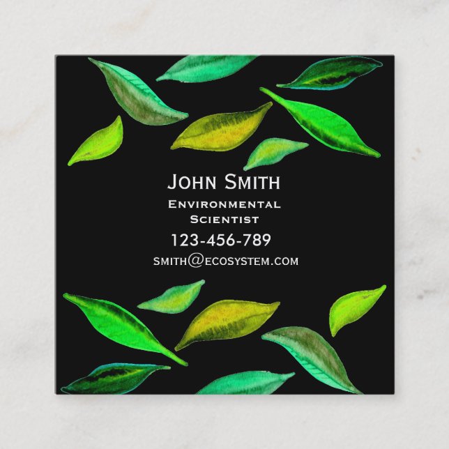Environmental Scientist  modern leaf design Square Business Card (Front)
