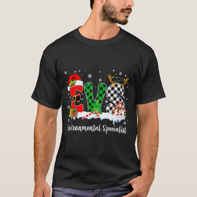 Environmental Specialist Christmas Lights Red Plai T-Shirt (Front)