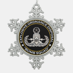 EOD Master Bomb Squad Snowflake Pewter Christmas Ornament