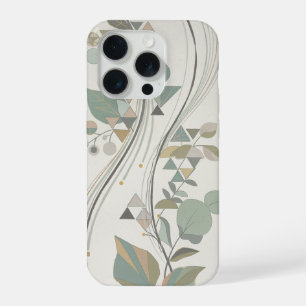 eometric Botanical Sage Green Beige Art Deco iPhone 15 Pro Case