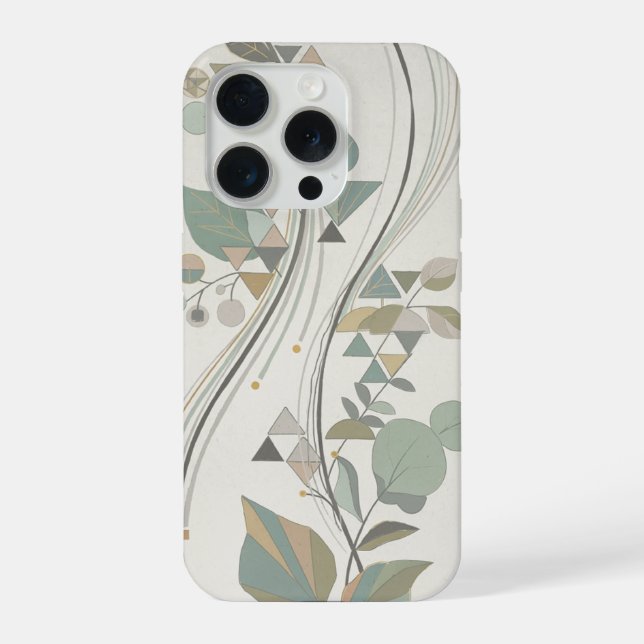 eometric Botanical Sage Green Beige Art Deco iPhone Case (Back)