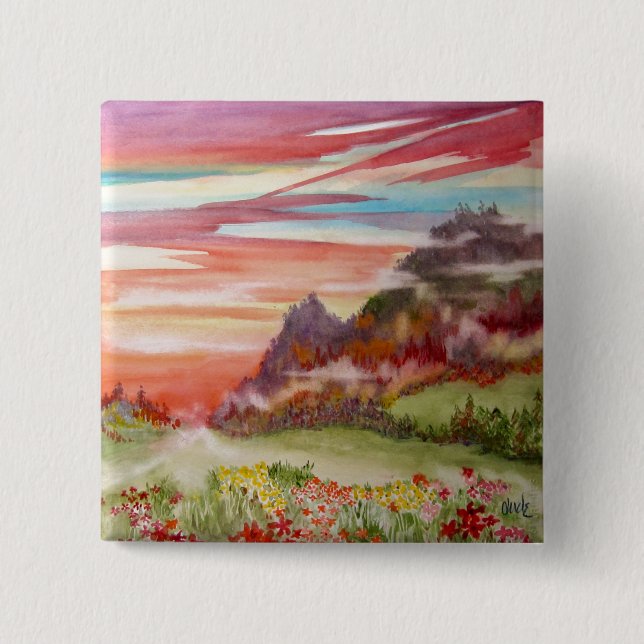 "Eon Isle: Sunset Mountain" square Button/ Pin (Front)