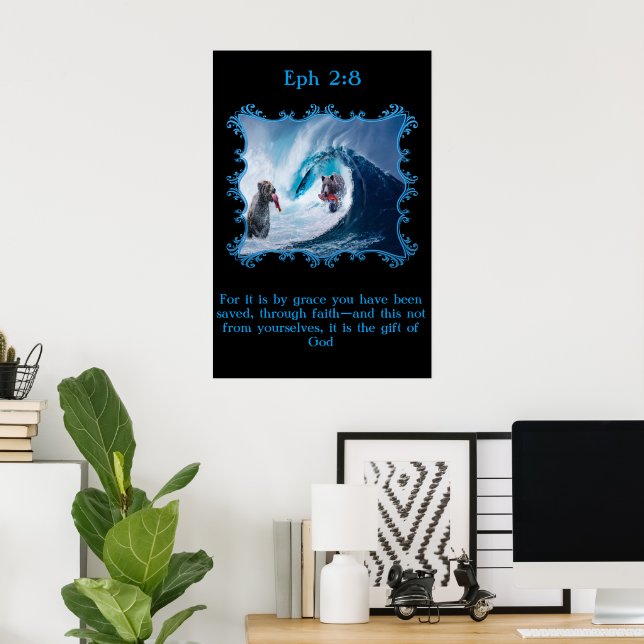 Eph 2:8 Grizzly Bears in the ocean Poster (Home Office)