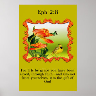 Eph 2:8 Yellow and black canary mockingbird Poster