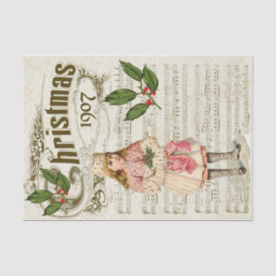 Ephemera1907 Christmas Carol Holly Berry Decoupage Tissue Paper