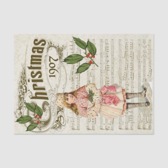 Ephemera1907 Christmas Carol Holly Berry Decoupage Tissue Paper (Front)