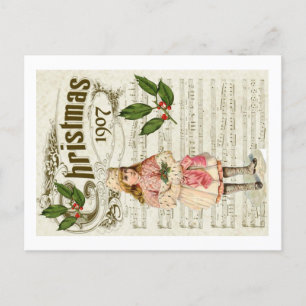 Ephemera 1907 Christmas Carol Script Holly Berry Postcard