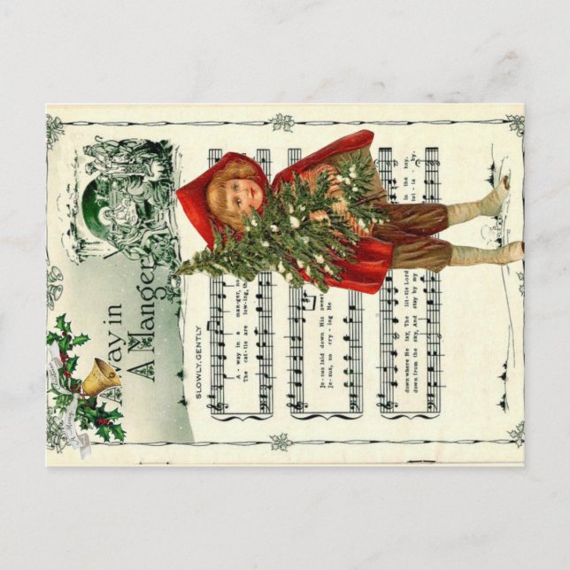 Ephemera Away in a Manger Christmas Carol Decoupag Postcard (Front)