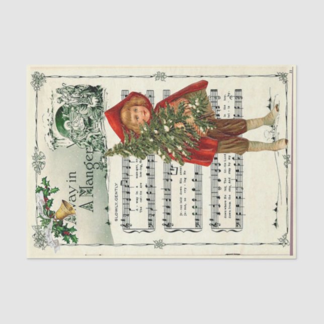 Ephemera Away in a Manger Christmas Carol Decoupag Tissue Paper (Front)