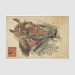 Ephemera Drawing of Lady With Her Horse Decoupage Tissue Paper