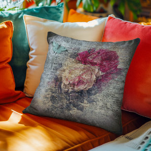 Ephemera Floral Butterfly Newsprint Cushion