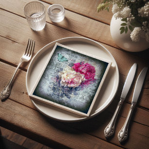 Ephemera Floral Butterfly Newsprint Decoupage Napkin