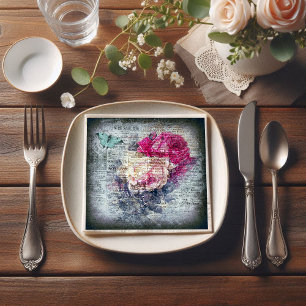 Ephemera Floral Butterfly Newsprint Napkin