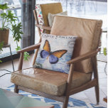 Ephemera French Postcard Butterfly Floral Blue Cushion<br><div class="desc">Blue floral pillow featuring a replica of a vintage French postcard to light up your room. Shabby chic style to your home decor. Perfect gift for vintage lovers.</div>