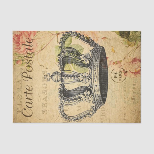 Ephemera French Postcard Crown Decoupage Tissue Paper (Front)