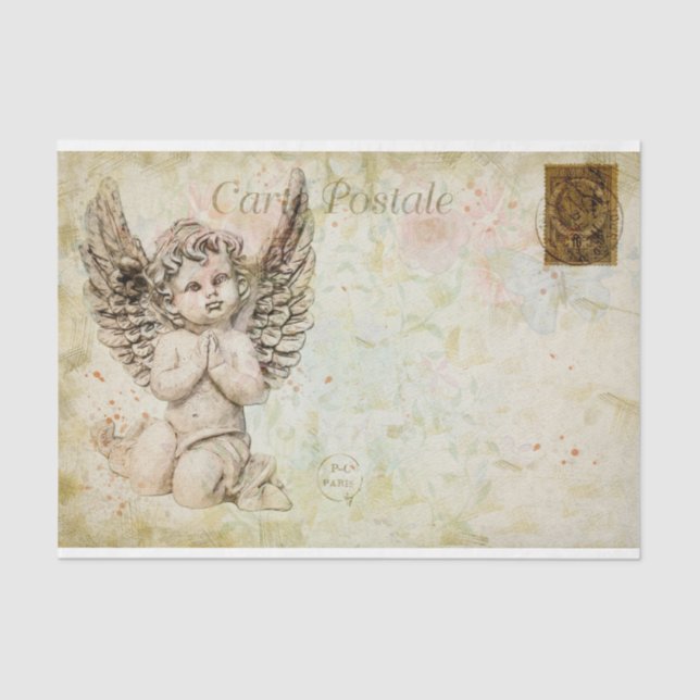 Ephemera French Postcard Cute Baby Angle Decoupage Tissue Paper (Front)