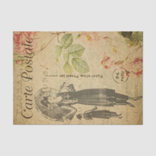 Ephemera French Postcard Edwardian Lady Decoupage Tissue Paper