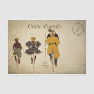 Ephemera French Postcard Family Cycling Decoupage Tissue Paper