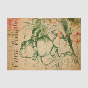 Ephemera French Postcard Frog Floral Decoupage Tissue Paper