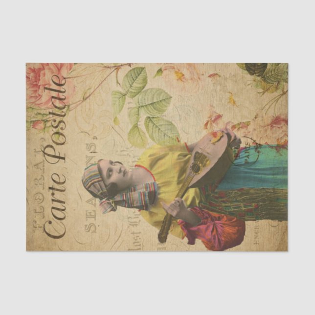 Ephemera French Postcard Gypsy Women Decoupage Tissue Paper (Front)