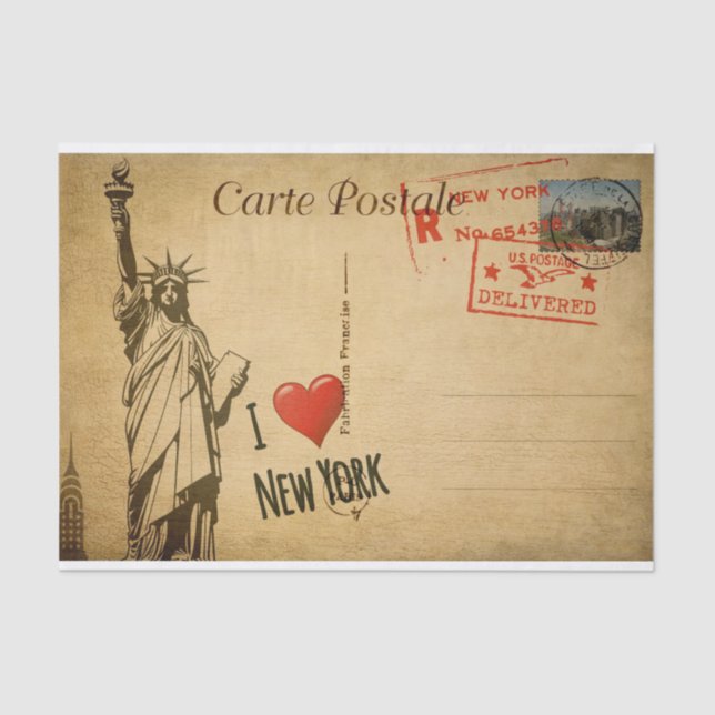 Ephemera French Postcard I Love New York Decoupage Tissue Paper (Front)