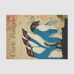 Ephemera French Postcard Penguins Floral Decoupage Tissue Paper