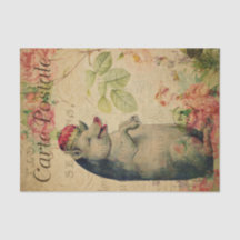 Ephemera French Postcard Pig With Crown Decoupage