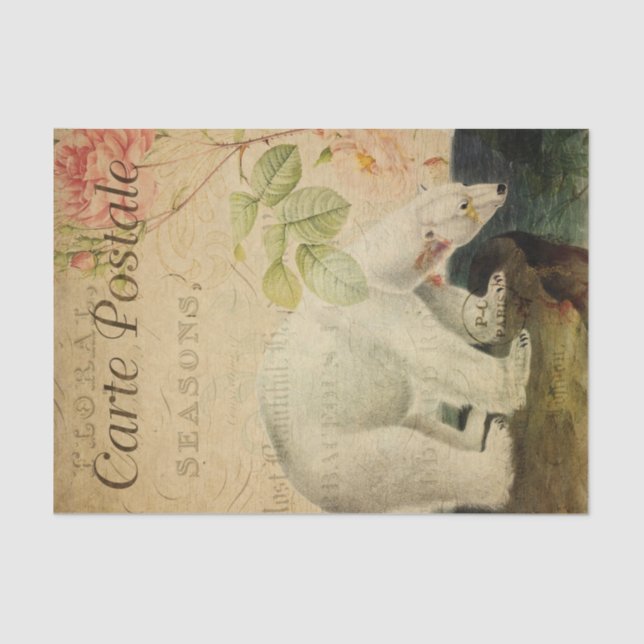 Ephemera French Postcard Polar Bear Decoupage Tissue Paper (Front)