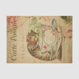 Ephemera French Postcard Pretty Cat Decoupage Tissue Paper