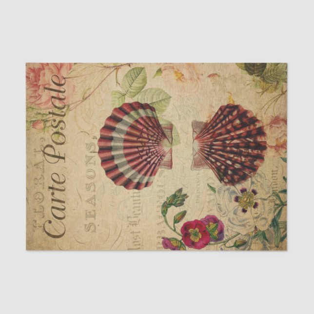 Ephemera French Postcard Sea Shells Decoupage Tissue Paper (Front)
