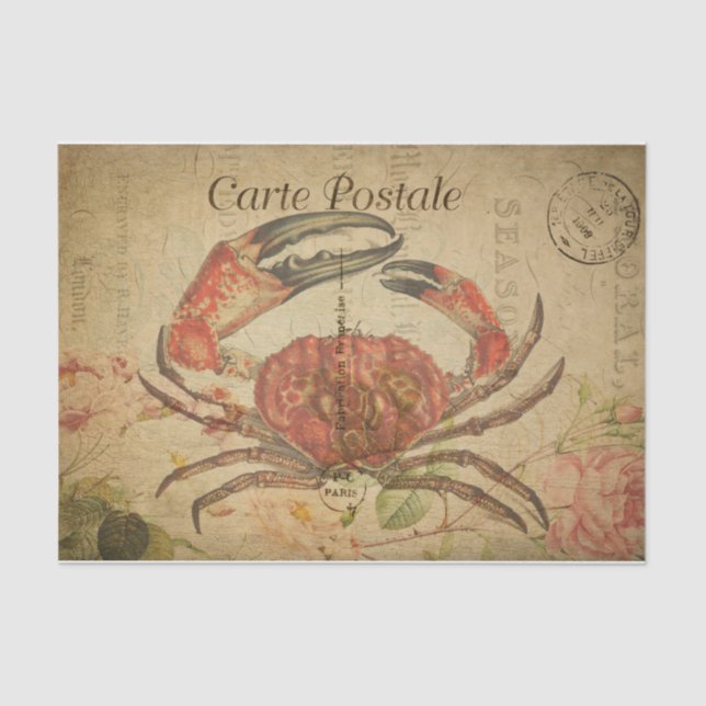 Ephemera French Postcard Tasmanian Crab Decoupage Tissue Paper (Front)