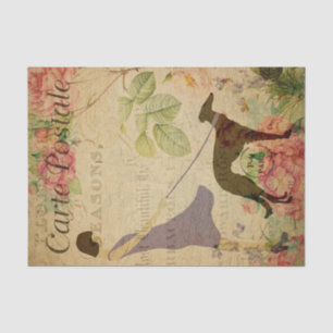 Ephemera French Postcard woman Dog Decoupage Tissue Paper