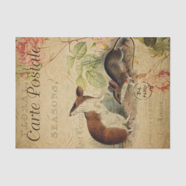 Ephemera French Postcard Wood Mouse Decoupage Tissue Paper (Front)