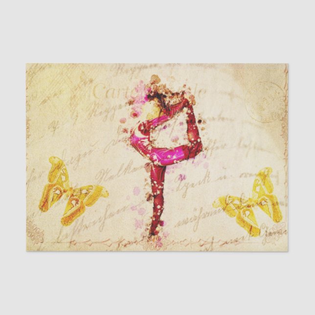 Ephemera French Woman Dancer Floral Decoupage Tissue Paper (Front)