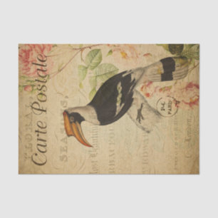 Ephemera Great Hornbill Bird Pink Roses Decoupage Tissue Paper