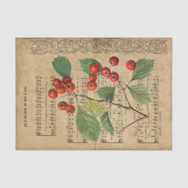 Ephemera Holly The Lord is Come Decoupage Tissue Paper (Front)
