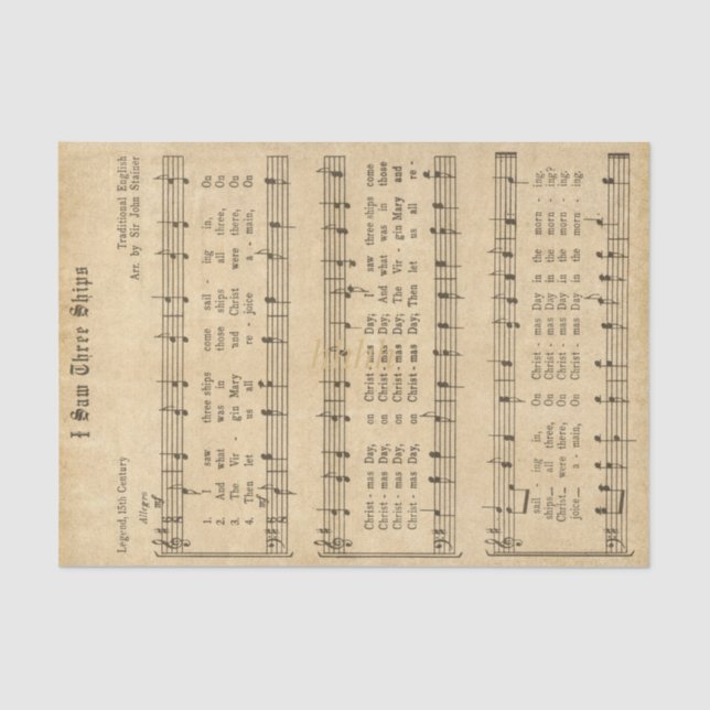 Ephemera " I Saw Three Ships" Christmas Carol Tissue Paper (Front)