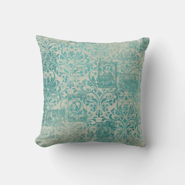 Ephemera Turquoise Paper Series Design 19 Cushion (Front)