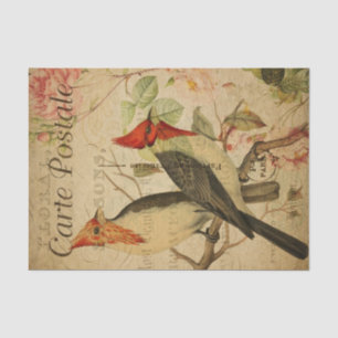 Ephemera Two Weaver Birds Pink Roses Decoupage Tissue Paper