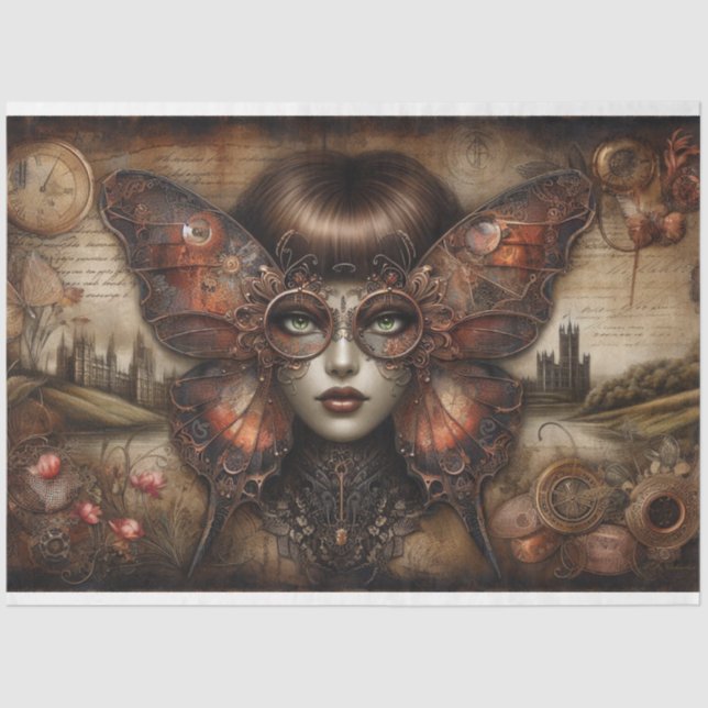 Ephemera Victorian Lady Gothic Butterfly Decoupage Tissue Paper (Front)