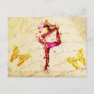 Ephemera Vintage French Woman Dancer Pink Roses Postcard